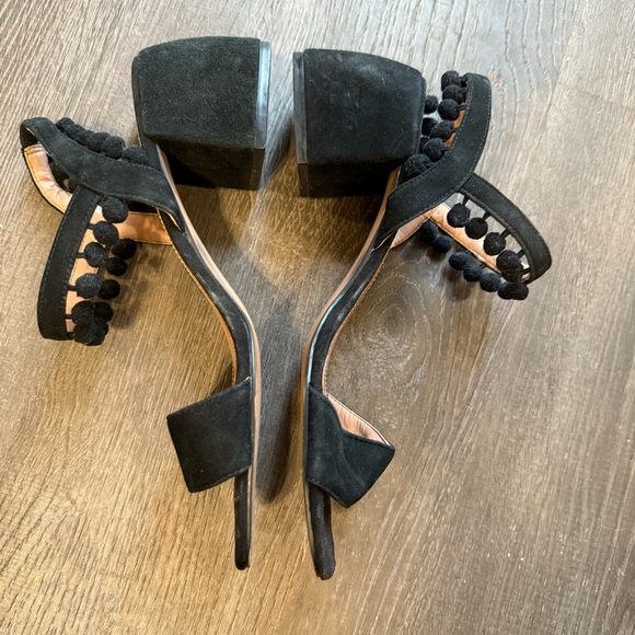 Zara Black Block Heel Sandals with Fringe Ankle Strap Size 38 - Picture 3 of 6